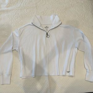 White Hollister cotton zip-up long sleeve shirt!
